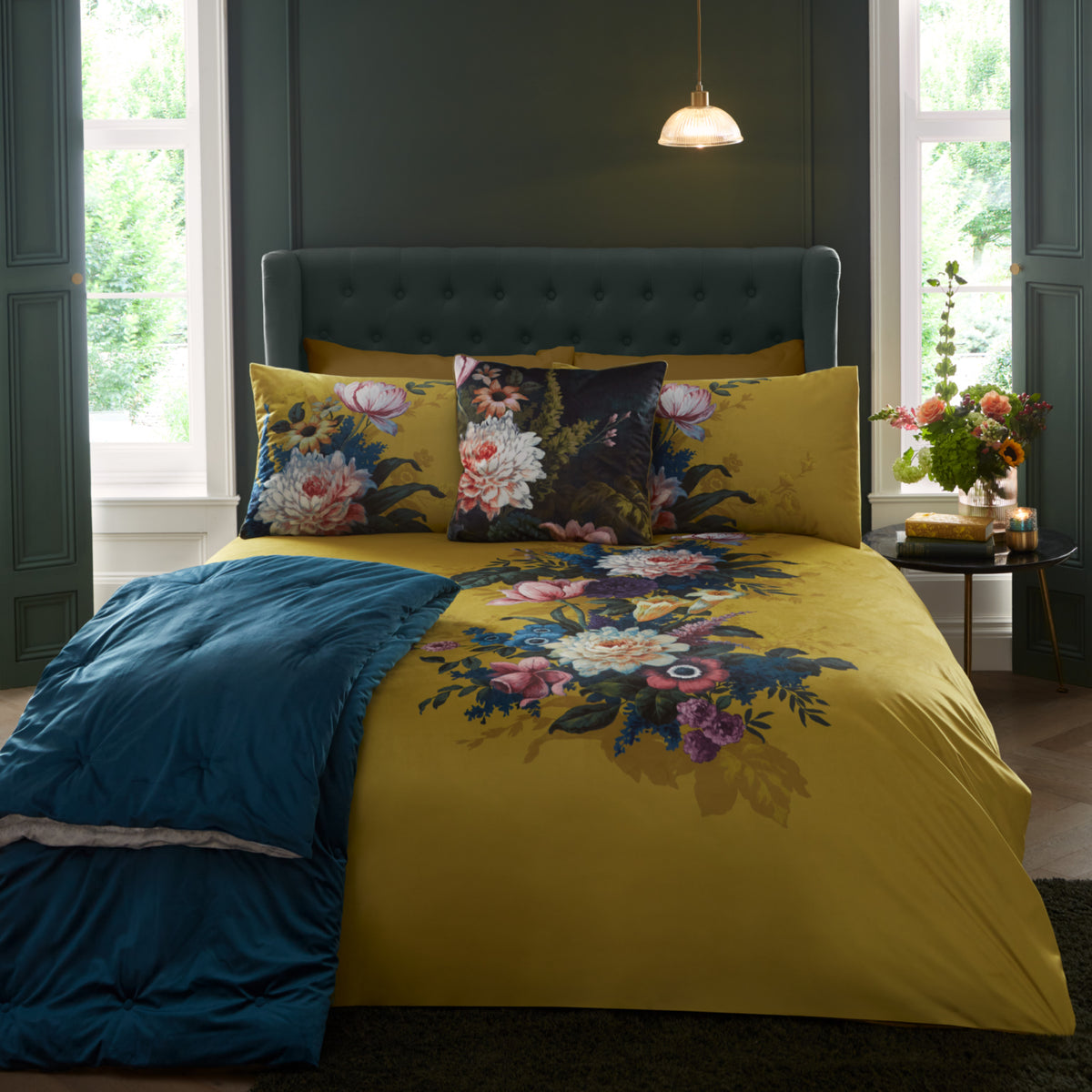 Ashington Soft Touch Velvet Duvet Cover Set in Ochre Ulster Weavers