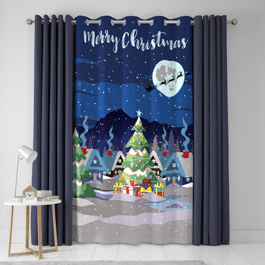 Glow In The Dark Christmas Eyelet Single Panel Door Curtain in Multicolour