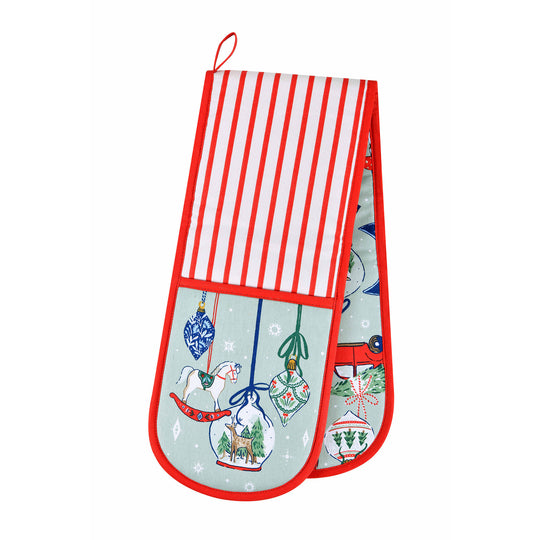 Christmas Ornaments Double Oven Glove in Multicolour
