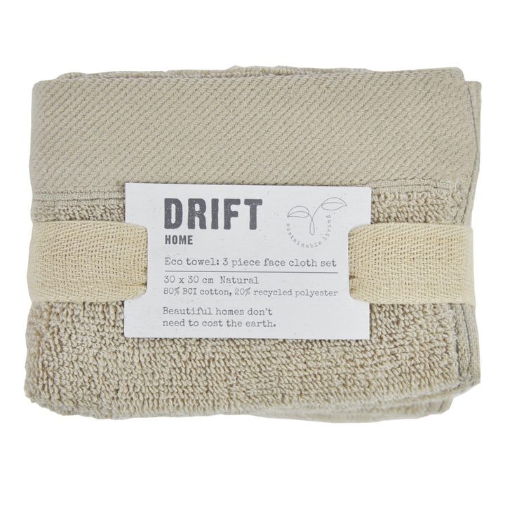 Abode Eco Face Cloth (3 pack) by Drift Home in Natural 30 x 30cm - Face Cloth (3 pack) - Drift Home