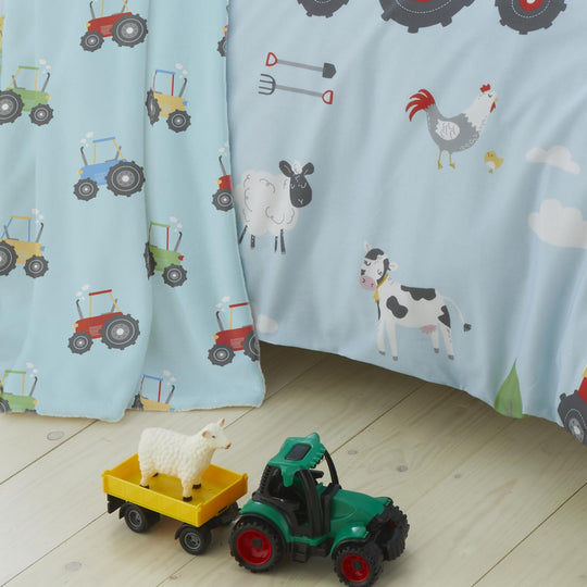 Farmyard Friends Throw in Blue 120 x 150cm