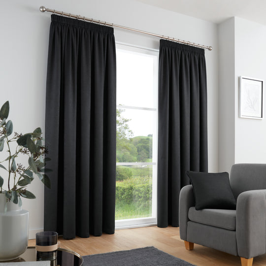 Galaxy Pencil Pleat Curtains in Black