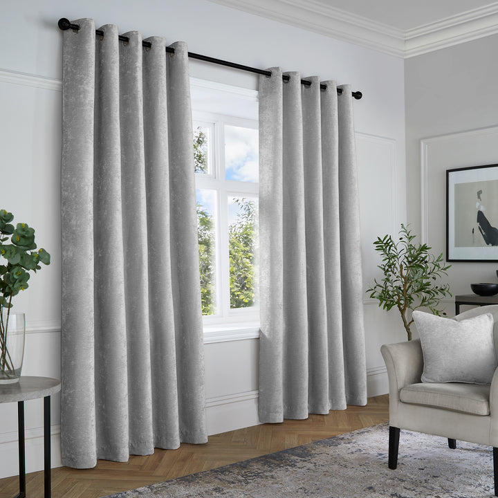 Textured Chenille Pair of Eyelet Curtains by Curtina in Grey - Pair of Eyelet Curtains - Curtina