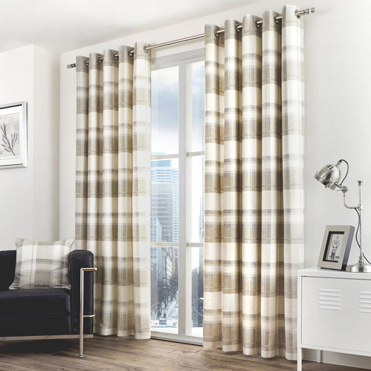 Balmoral Check Eyelet Curtains in Natural