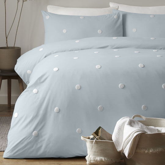 Dot Garden Duvet Cover Set in Duck Egg with White Dots