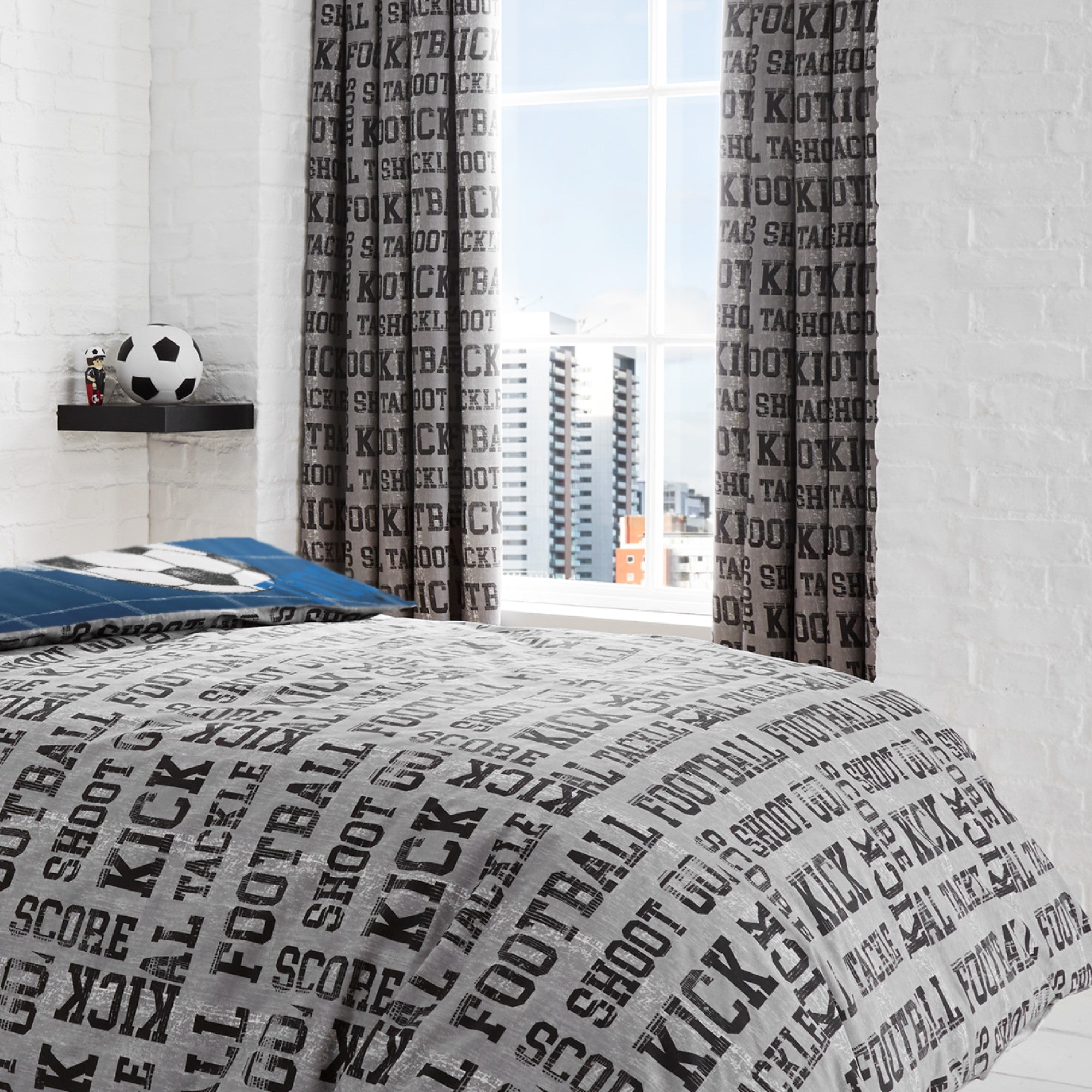 Football Pair of Pencil Pleat Curtains by Bedlam in Grey - Pair of Pencil Pleat Curtains - Bedlam