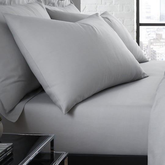 Plain Dyed Pair of Housewife Pillowcases in Silver 50 x 75cm