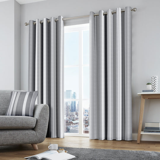 Whitworth Stripe Eyelet Curtains in Grey