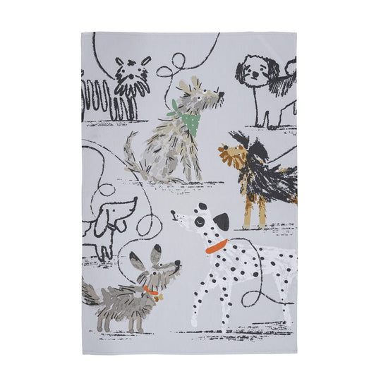 Dog Days Cotton Tea Towel in Grey