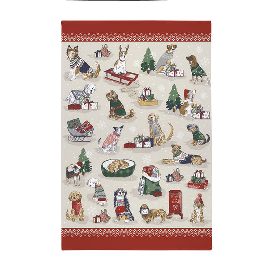 Merry Mutts Cotton Tea Towel in Red