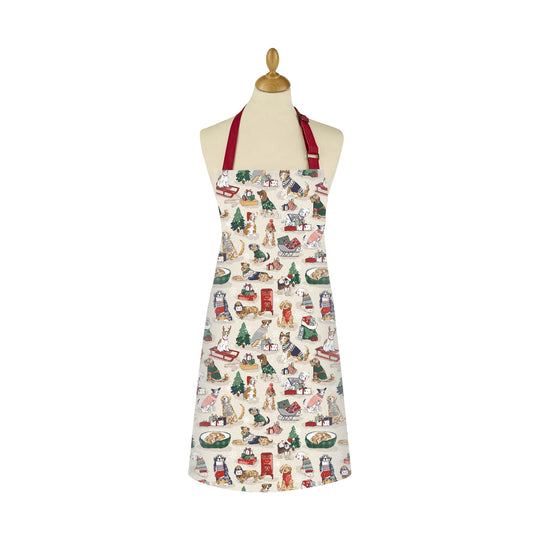 Merry Mutts Christmas Cotton Apron in Red