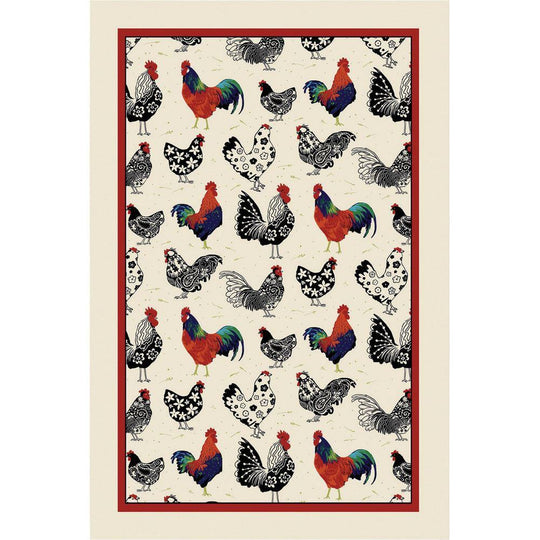 Rooster Cotton Tea Towel in Cream