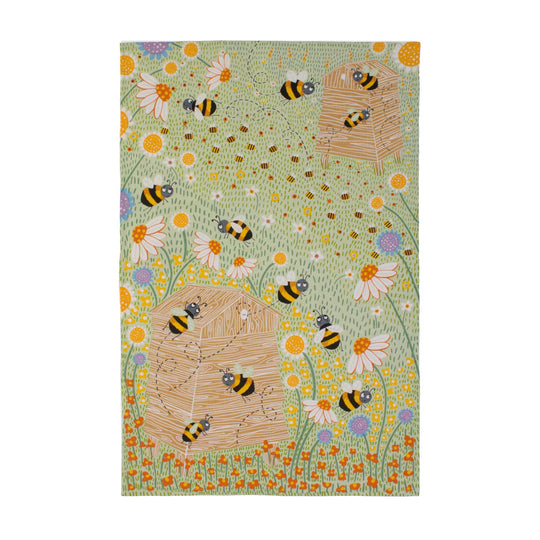 Bees Cotton Tea Towel in Multicolour