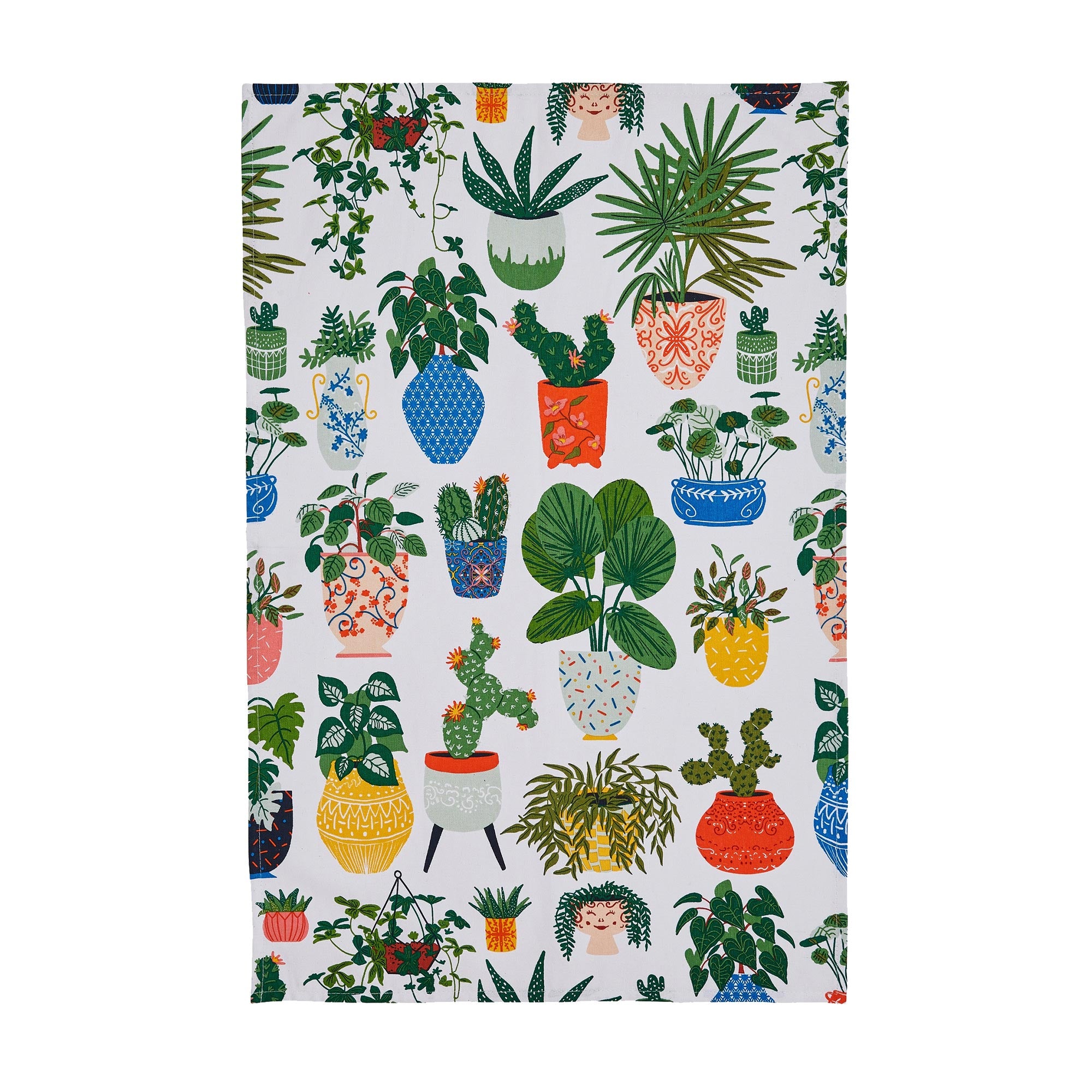 Pot Plants Cotton Tea Towel in Green - Tea Towel - Ulster Weavers