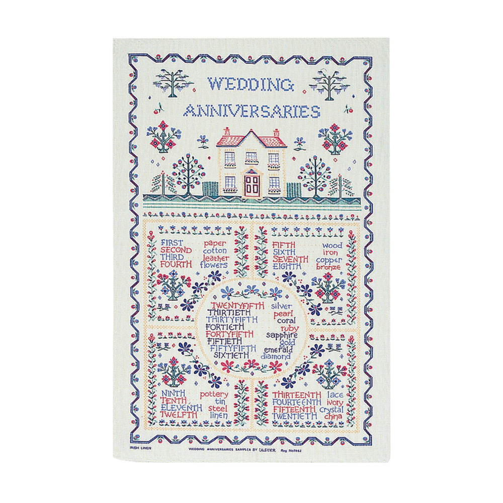 Wedding Sampler Cotton Tea Towel in Yellow - Tea Towel - Ulster Weavers