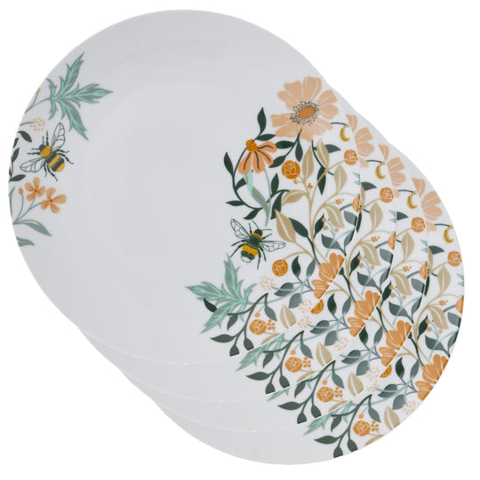 Bee Bloom Porcelain Dinner Plate 4 Pack in White
