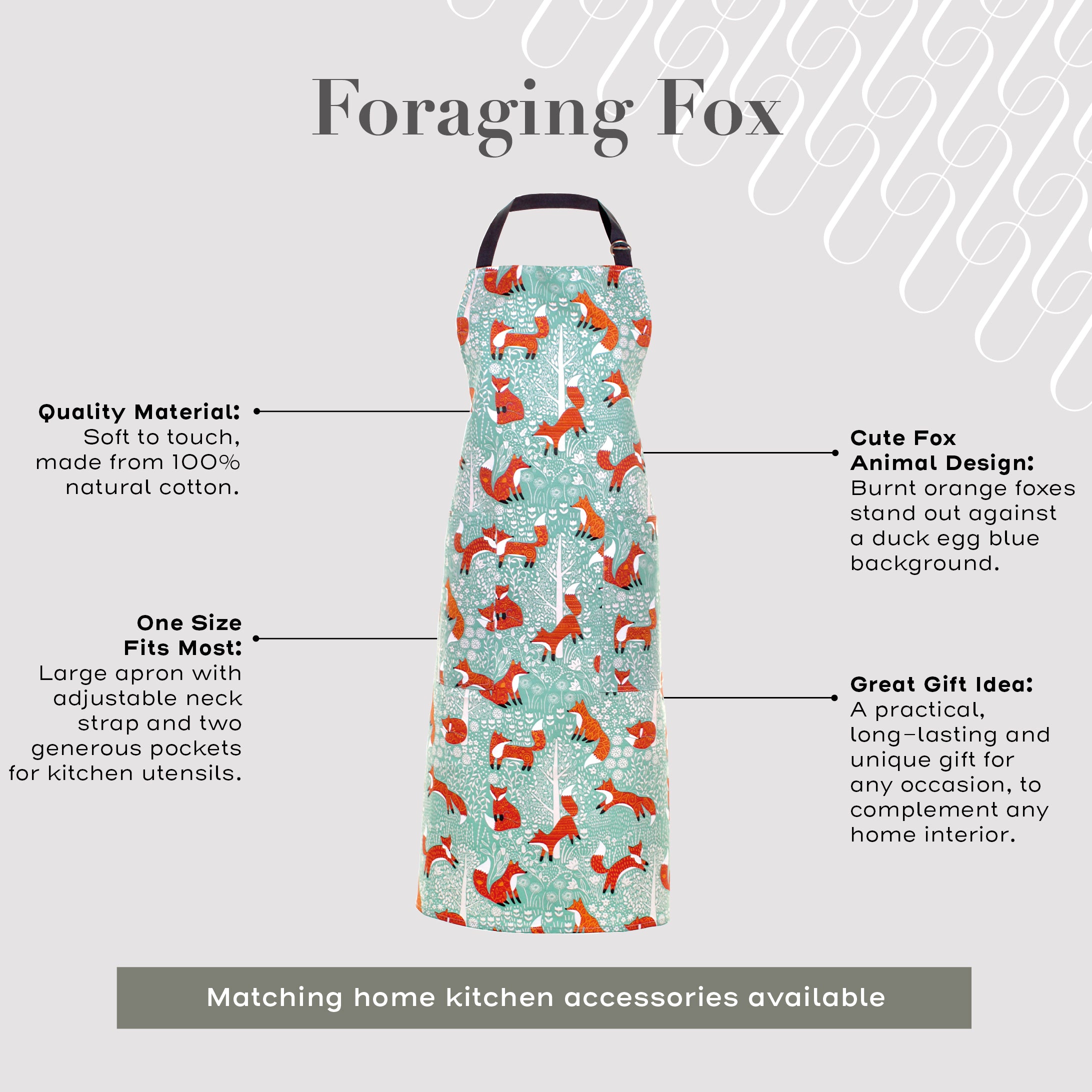 Ulster Weavers Cotton Apron - Foraging Fox (100% Cotton, Blue) - Apron - Ulster Weavers