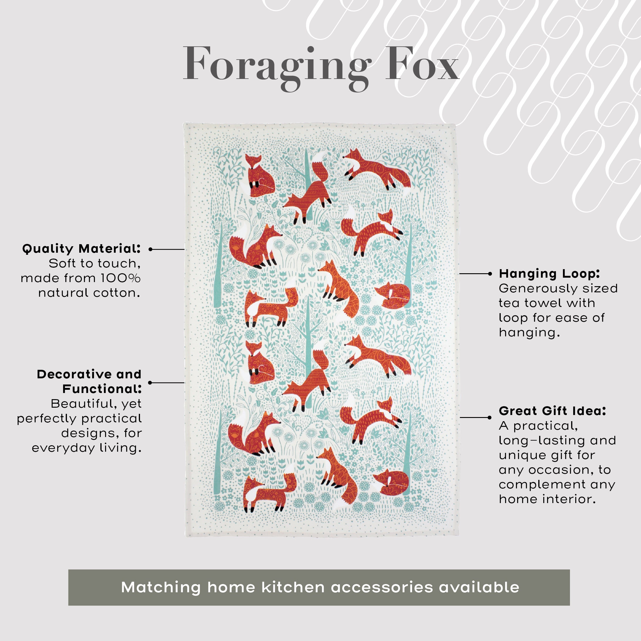 Ulster Weavers Cotton Tea Towel - Foraging Fox (100% Cotton, Blue) - Tea Towel - Ulster Weavers