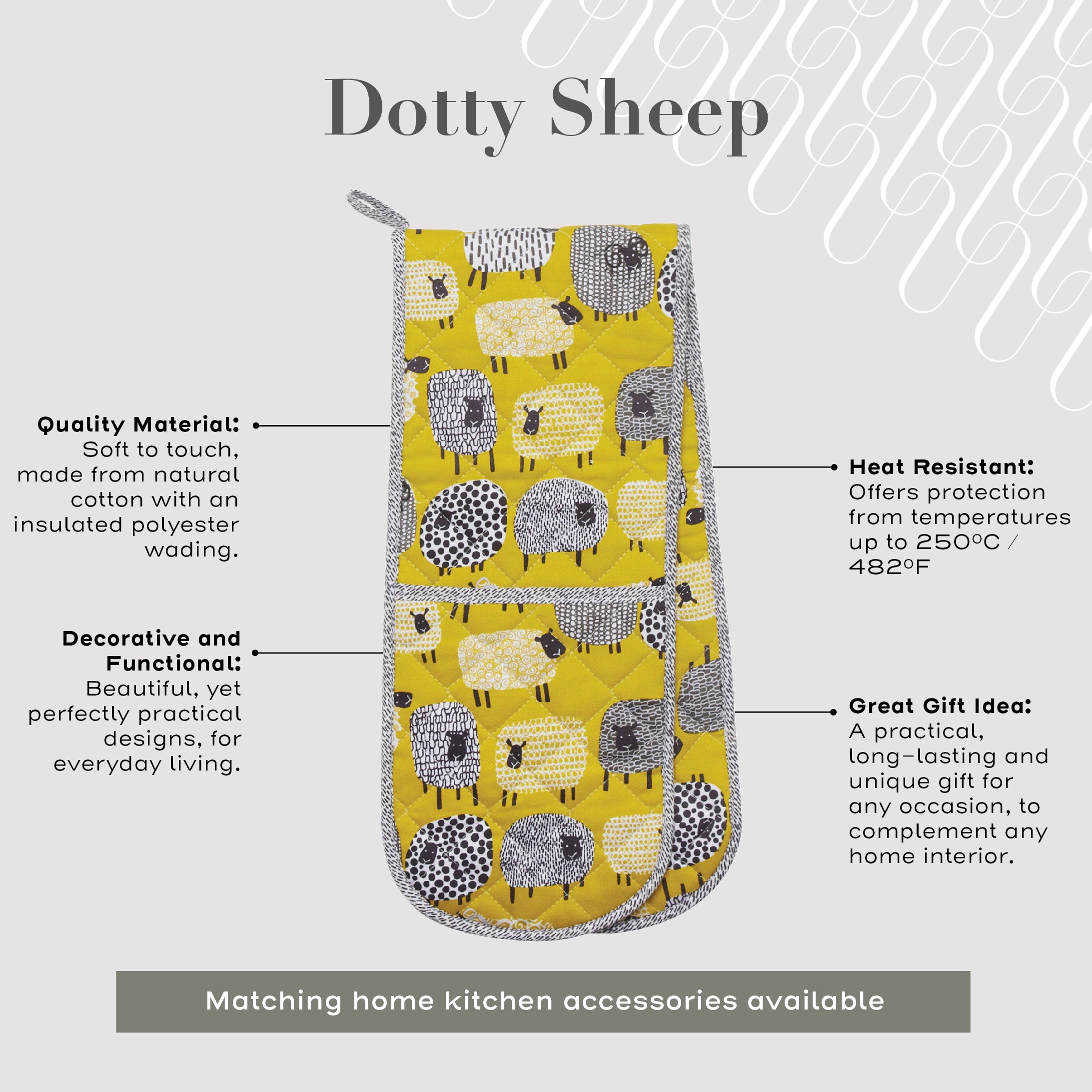 Ulster Weavers Double Oven Glove - Dotty Sheep (100% Cotton Outer; 100% Polyester wadding; CE marked, Yellow) - Double Oven Glove - Ulster Weavers