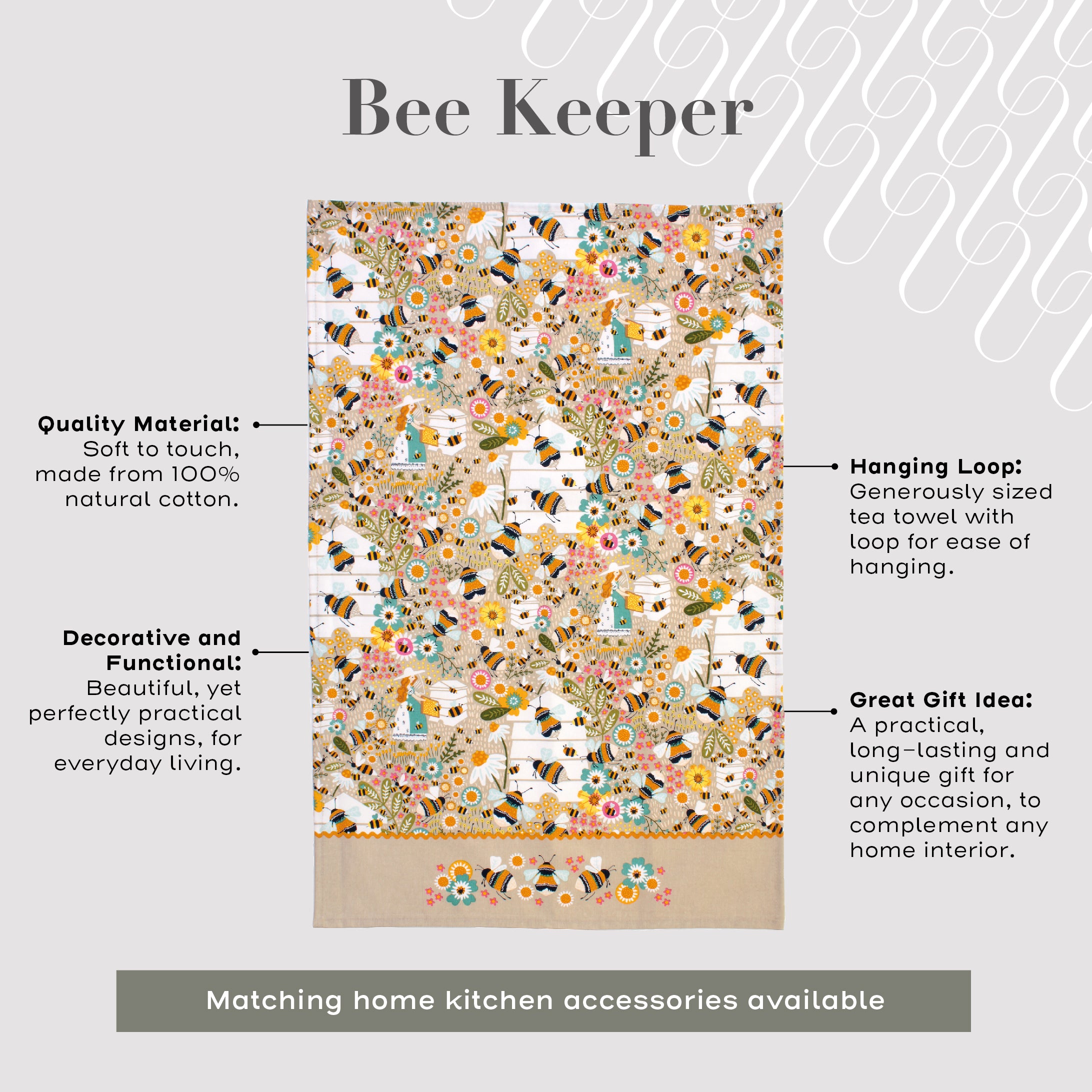Ulster Weavers Cotton Tea Towel - Bee Keeper (100% Cotton, Yellow) - Tea Towel - Ulster Weavers