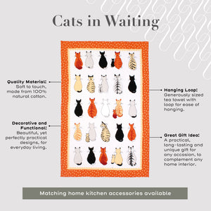 Ulster Weavers Cotton Tea Towel - Cats in Waiting (100% Cotton, Orange