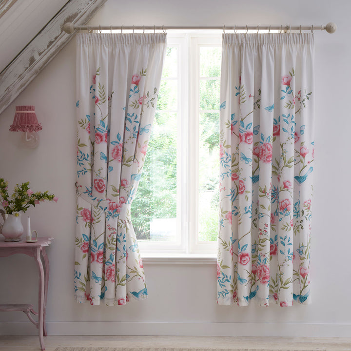 Amelle Pair of Pencil Pleat Curtains With Tie-Backs by Dreams & Drapes Design in Blue - Pair of Pencil Pleat Curtains With Tie-Backs - Dreams & Drapes Design