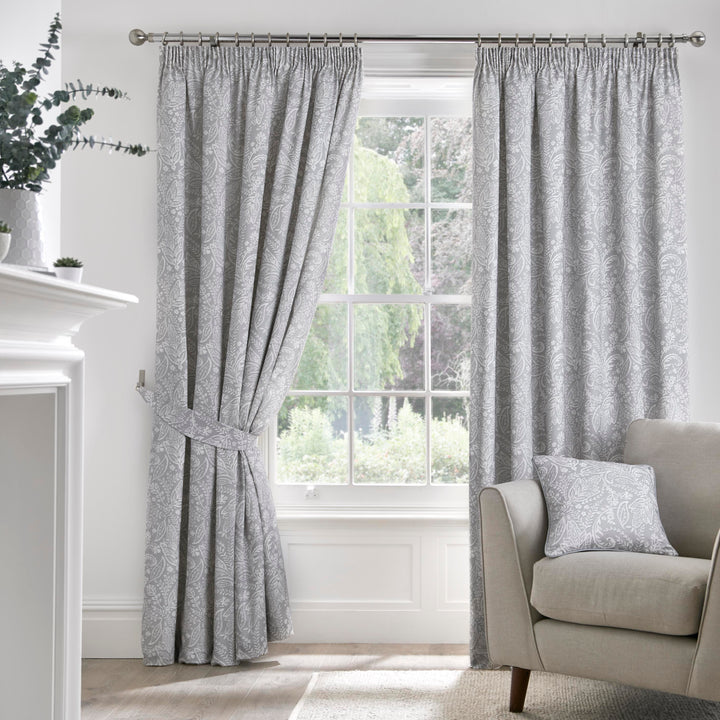 Aveline Pair of Pencil Pleat Curtains With Tie-Backs by Dreams & Drapes in Grey - Pair of Pencil Pleat Curtains With Tie-Backs - Dreams & Drapes Curtains
