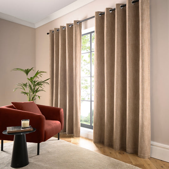 Boucle Chenille Pair of Eyelet Curtains in Natural
