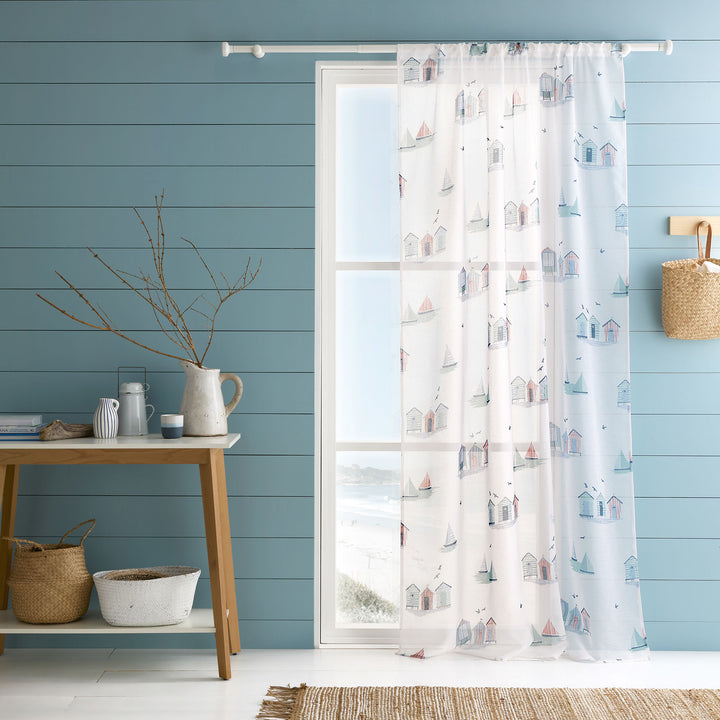 Beach Huts Voile Panel by Fusion in Blue - Voile Panel - Fusion