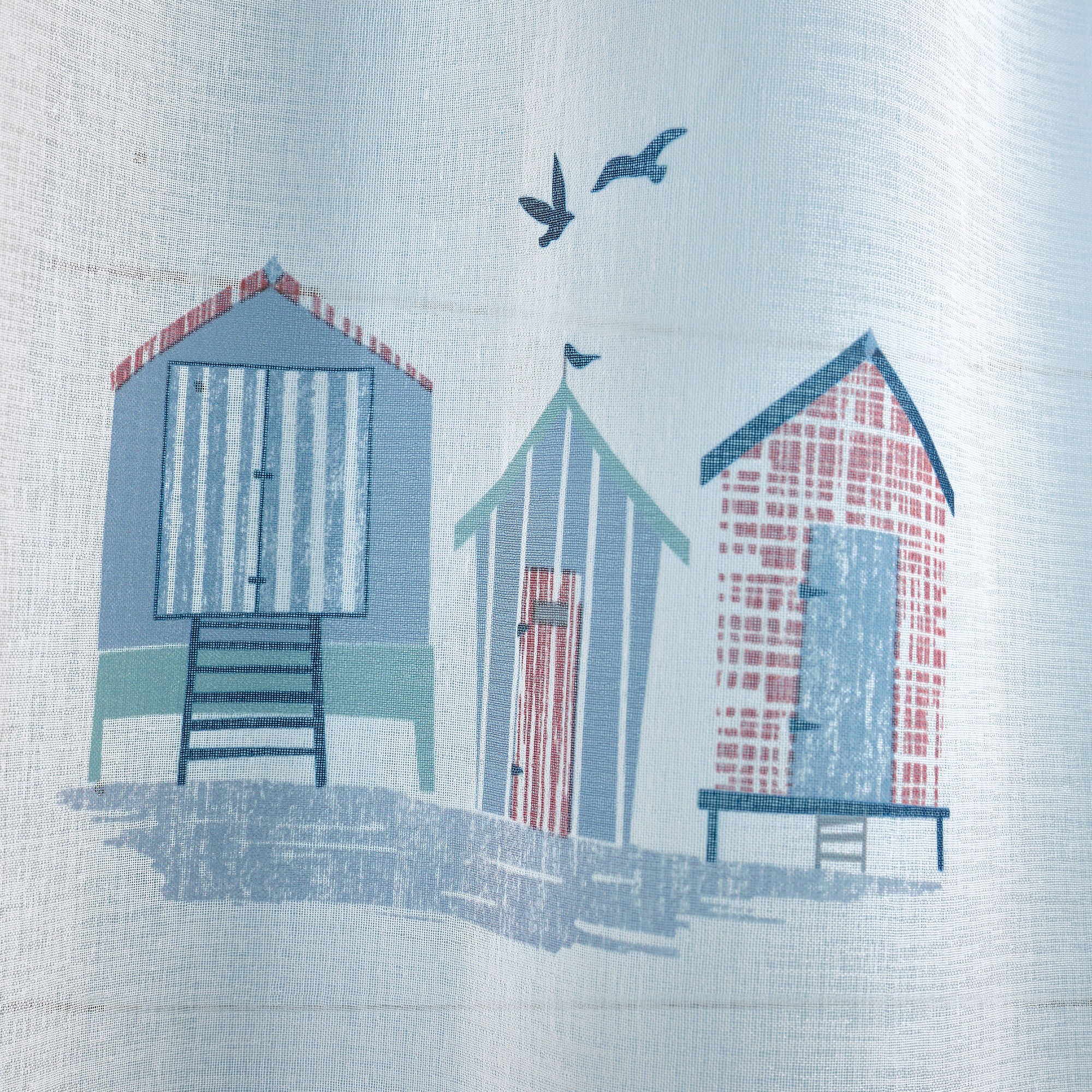Beach Huts Voile Panel by Fusion in Blue - Voile Panel - Fusion