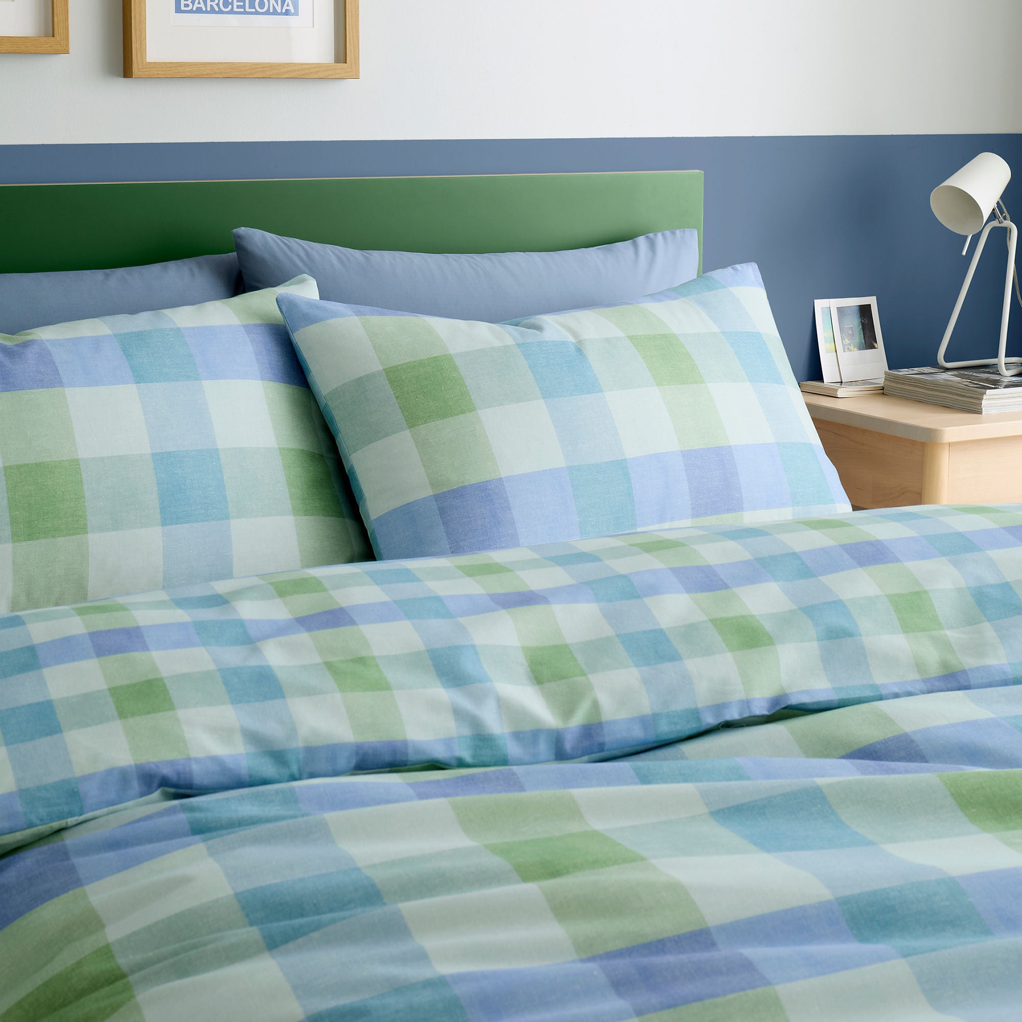 Block Check Duvet Cover Set in Blue - Duvet Cover Set - Fusion