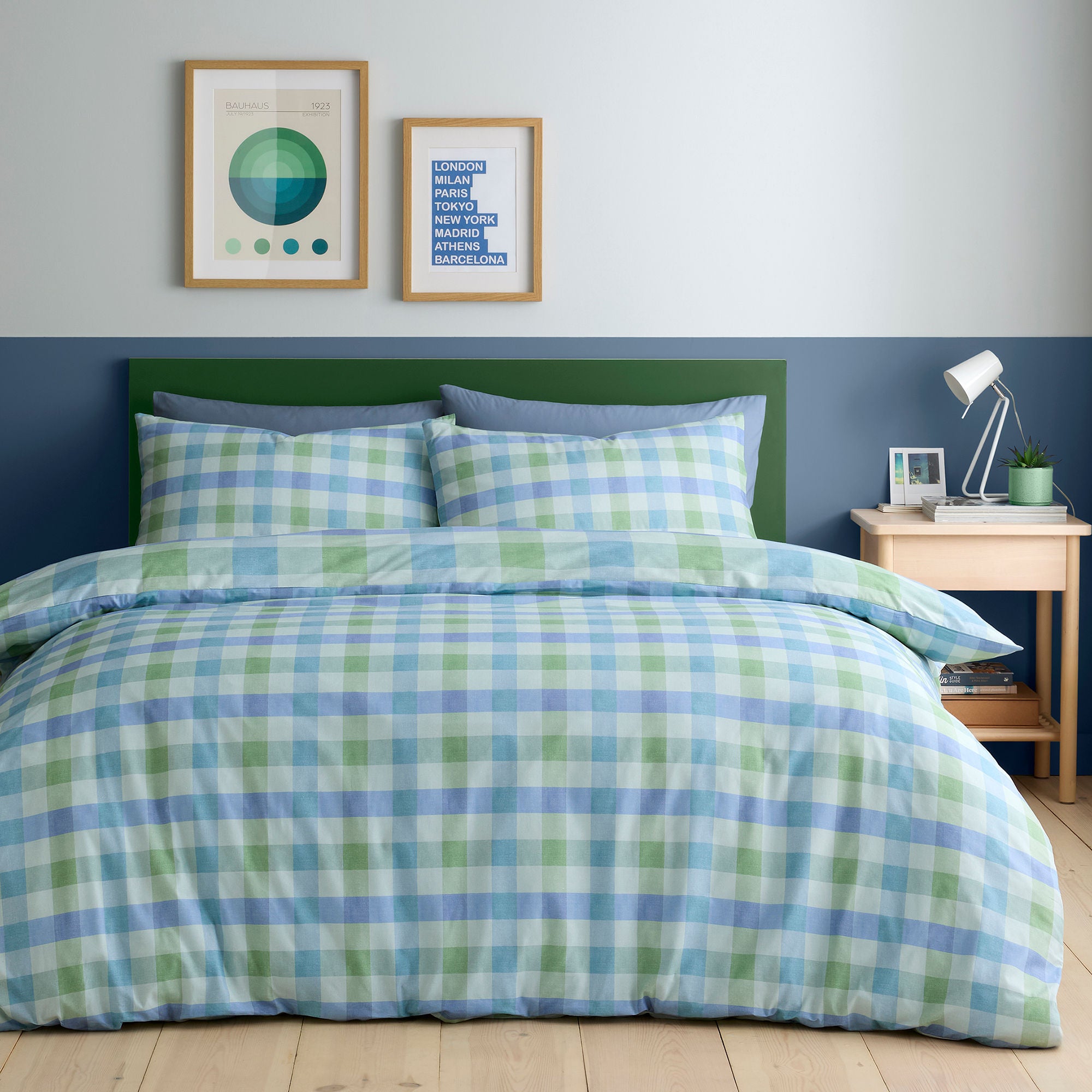 Block Check Duvet Cover Set in Blue - Duvet Cover Set - Fusion