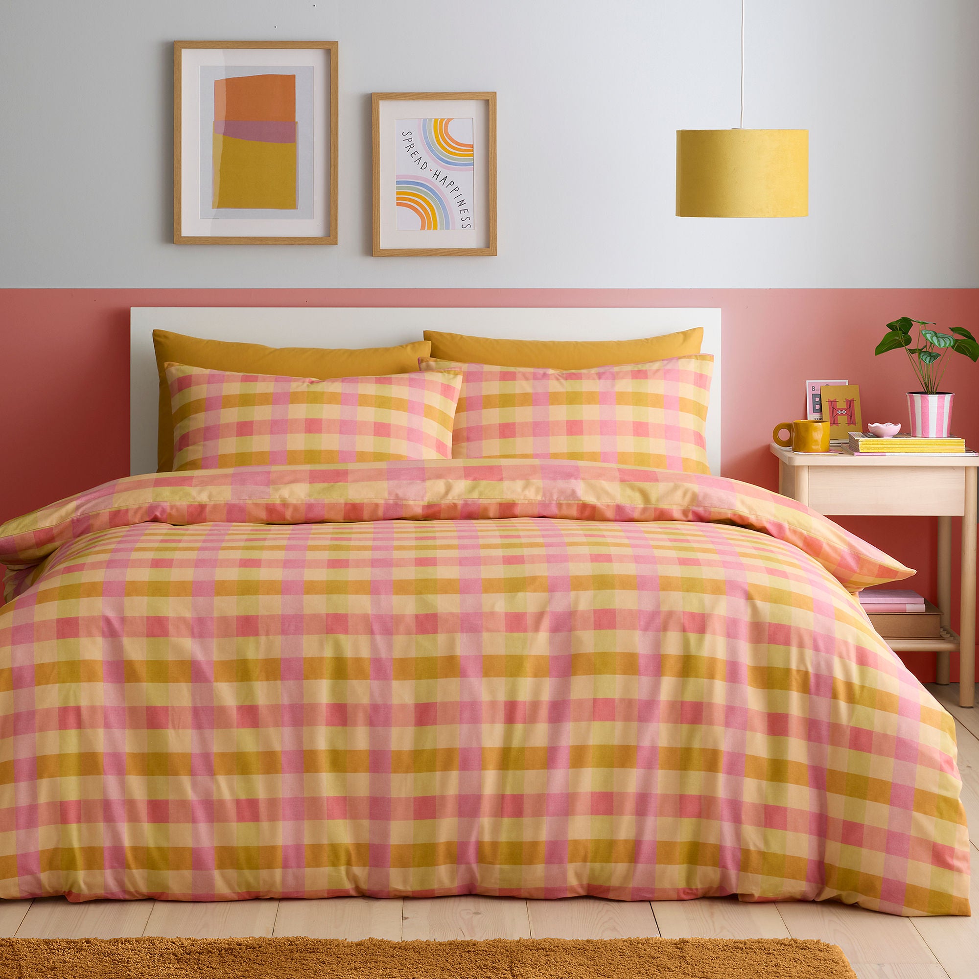 Block Check Duvet Cover Set in Orange - Duvet Cover Set - Fusion