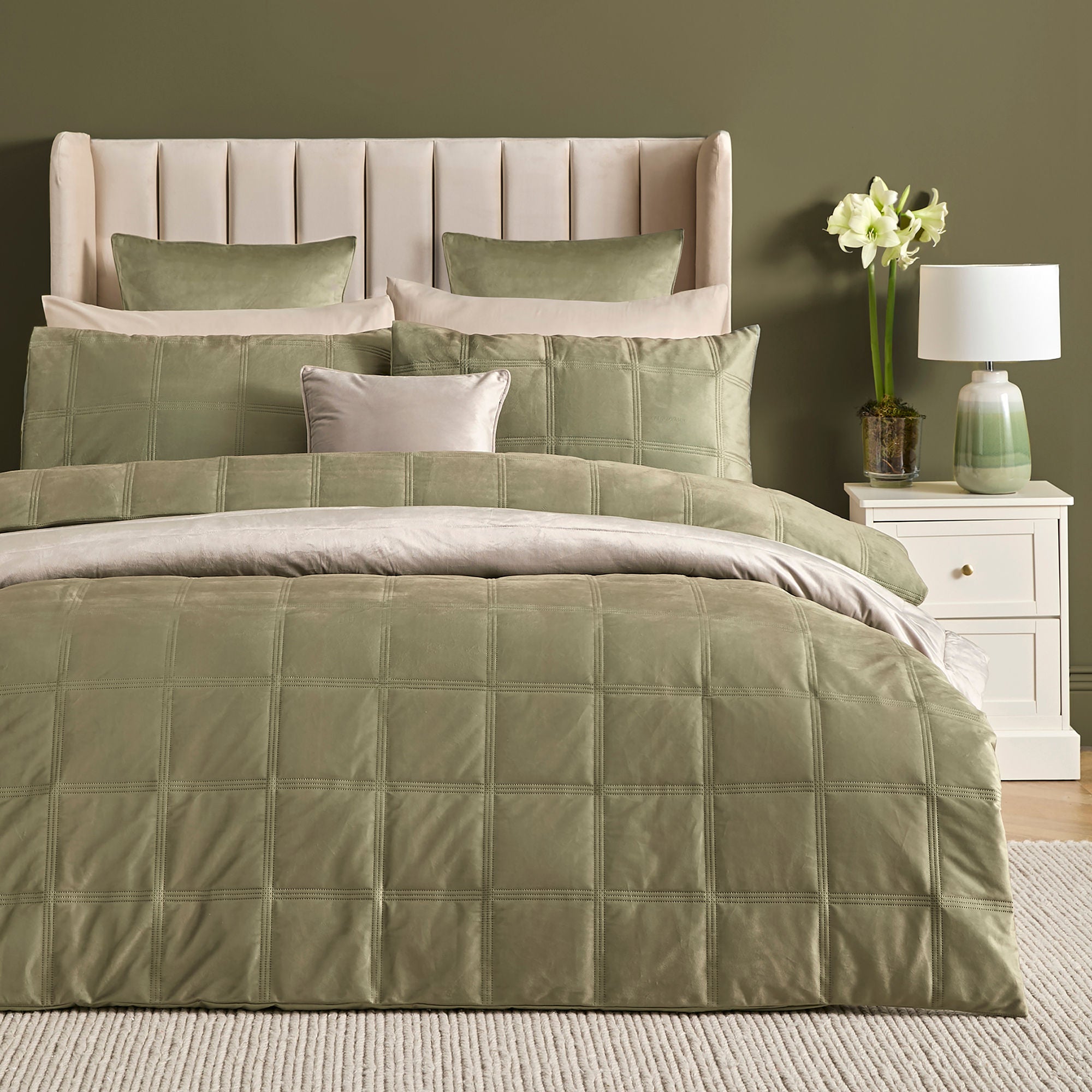 Brighton Square Duvet Cover Set in Green - Duvet Cover Set - Soiree
