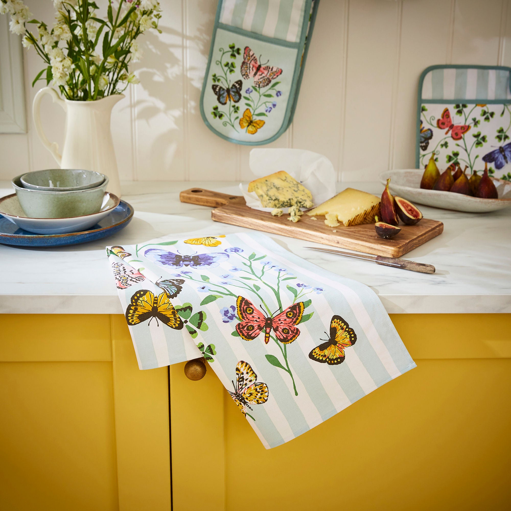 Butterfly Grove Cotton Tea Towel in Blue - Tea Towel - Ulster Weavers