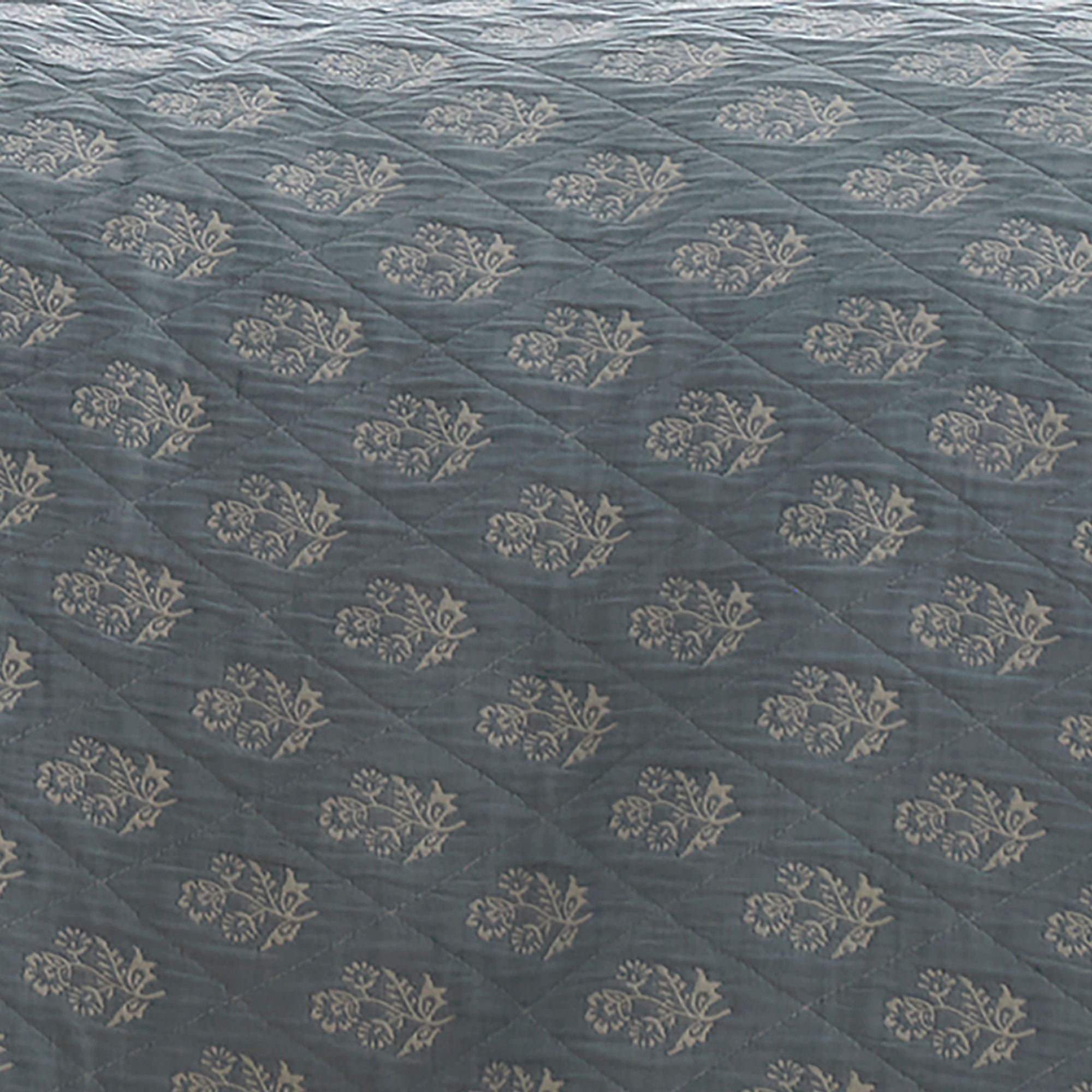 Block Floral Bedspread in Blue 235 x 235cm - Bedspread - Dreams & Drapes