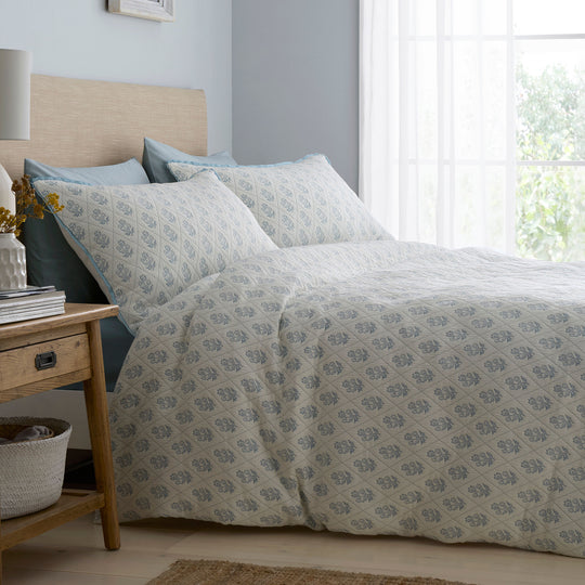 Block Floral Duvet Cover Set in Blue