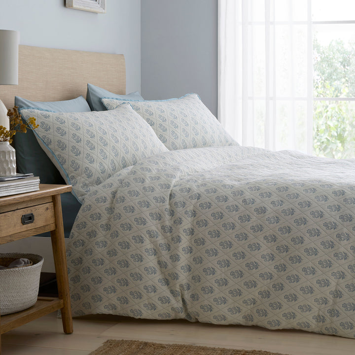 Block Floral Duvet Cover Set in Blue