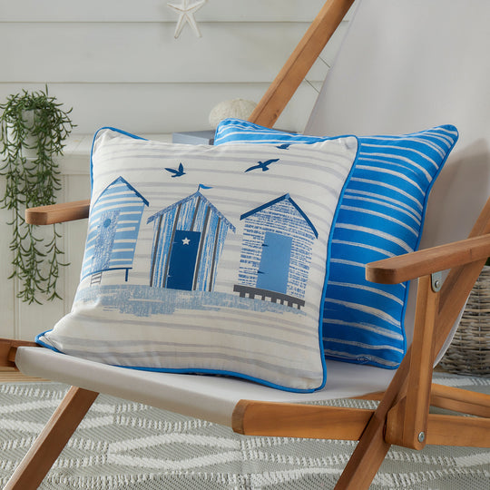 Beach Huts Outdoor Cushion in Blue 43 x 43cm