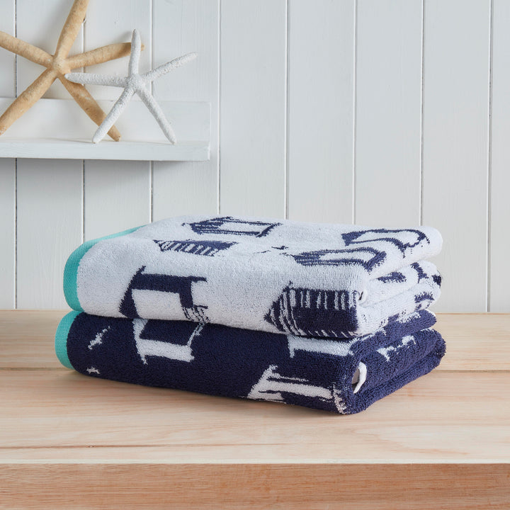 Beach Huts Hand Towel (2 pack) by Fusion in Navy 50 x 90cm - Hand Towel (2 pack) - Fusion Bathroom