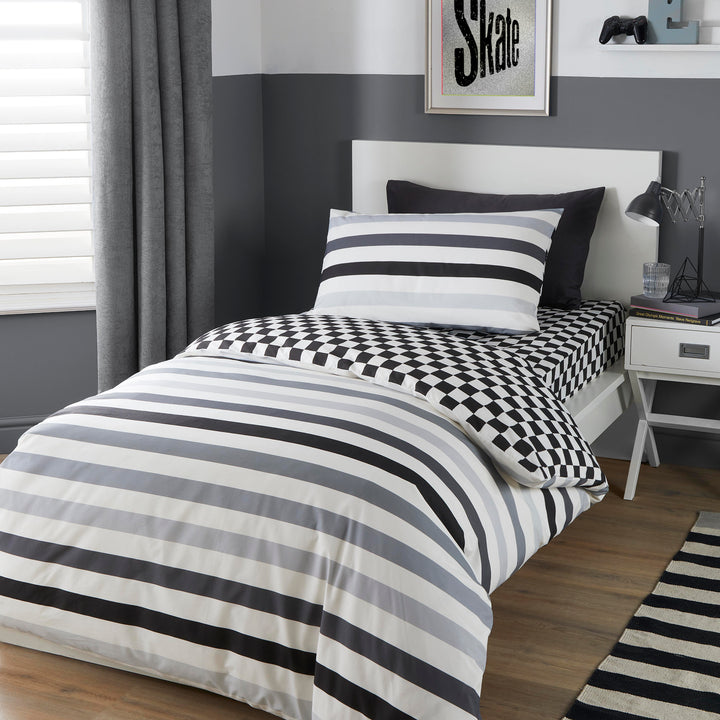 Beckett Stripe Duvet Cover Set by Bedlam in Monochrome - Duvet Cover Set - Bedlam