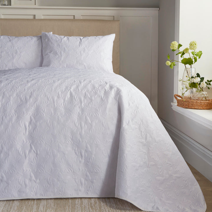 Butterfly Garden Bedspread by Serene in White 200cm X 230cm - Bedspread - Serene