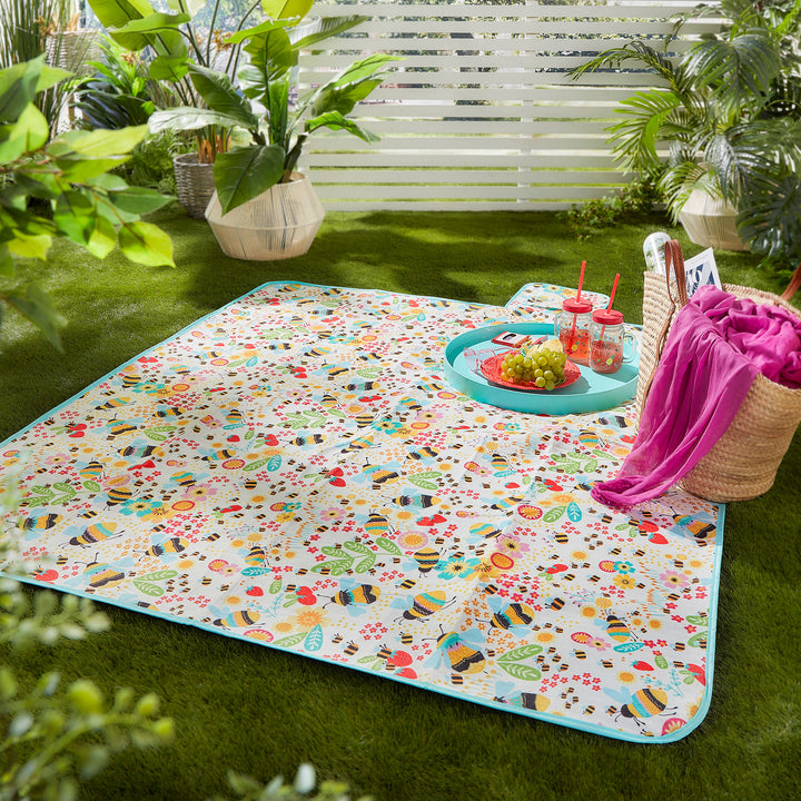 Buzzy Bee Outdoor Picnic Blanket by Fusion in Ochre 135 x 150cm - Picnic Blanket - Fusion