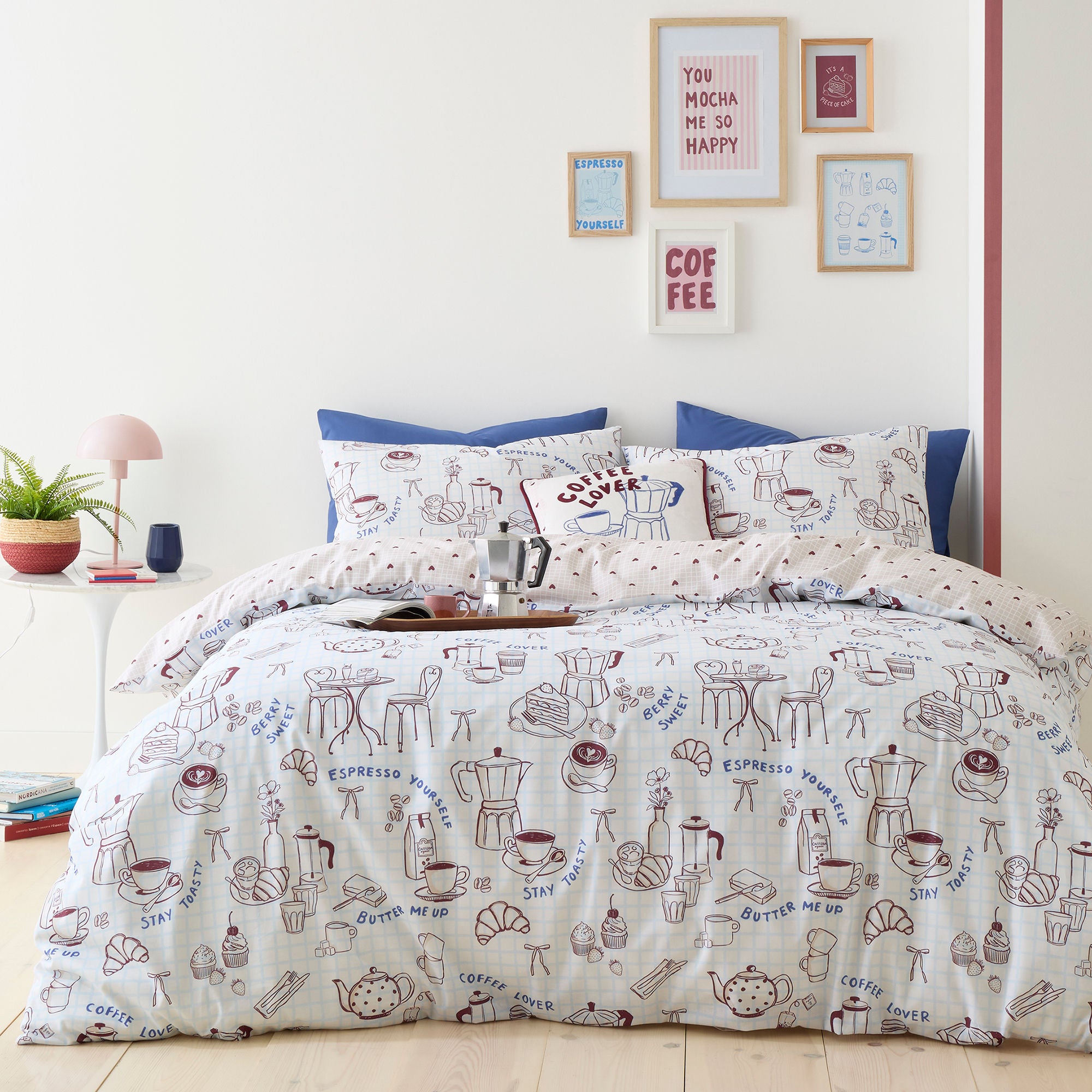 Coffee Club Duvet Cover Set in Blue - Duvet Cover Set - Fusion