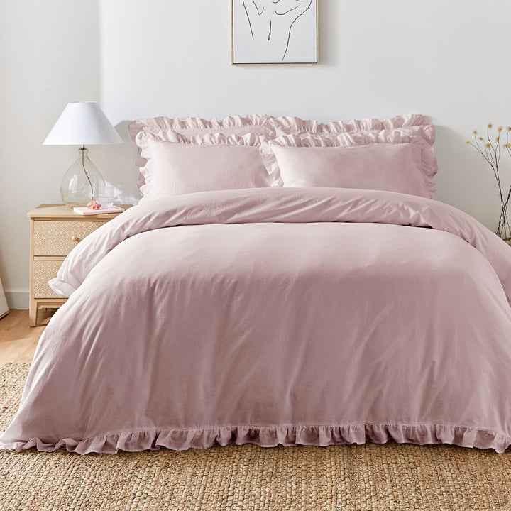 Cassia Frill Duvet Cover Set by Appletree Loft in Lavender - Duvet Cover Set - Appletree Loft