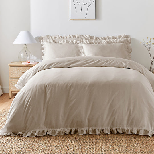Cassia Frill Duvet Cover Set in Natural