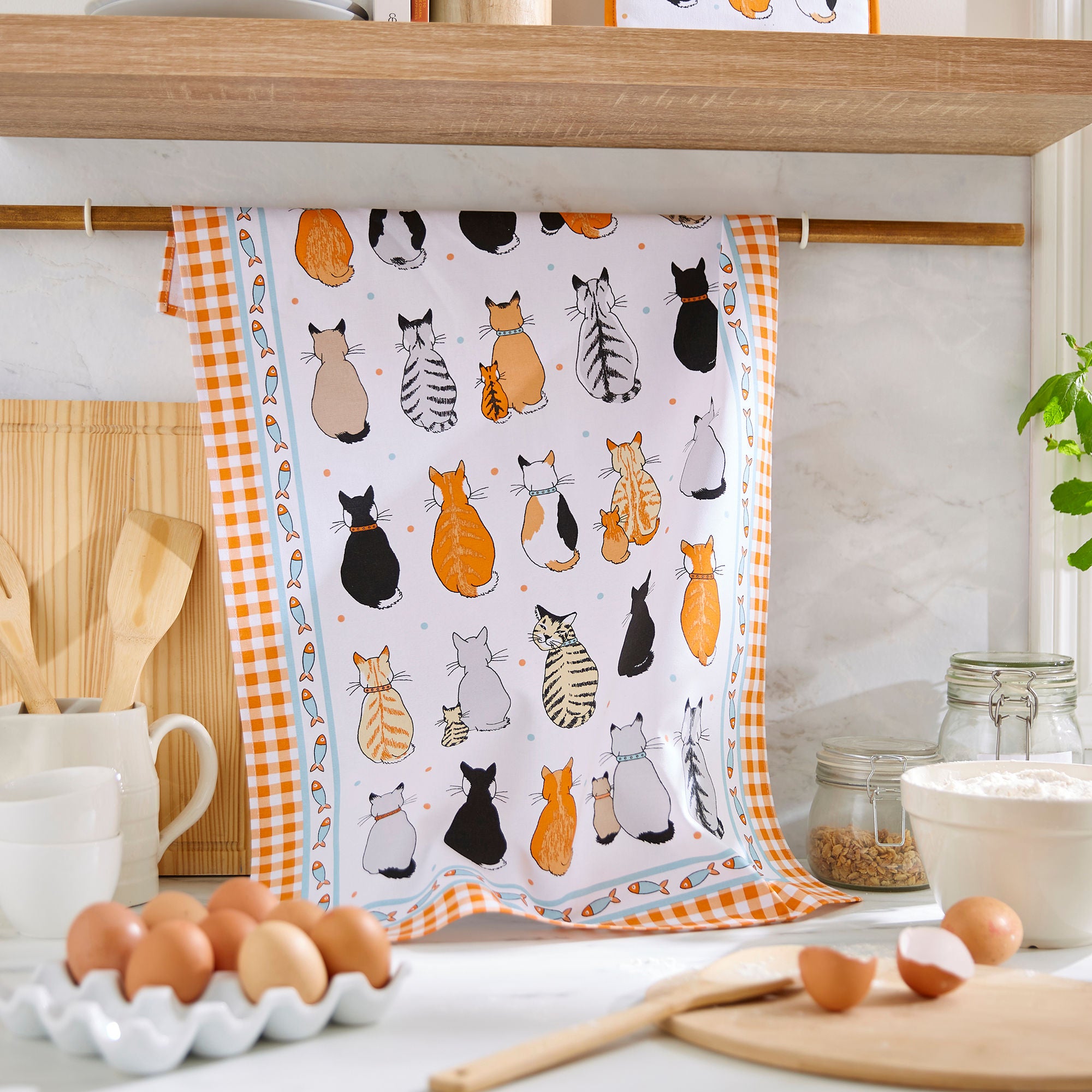Cats In Waiting 2026 Cotton Tea Towel in Orange - Tea Towel - Ulster Weavers