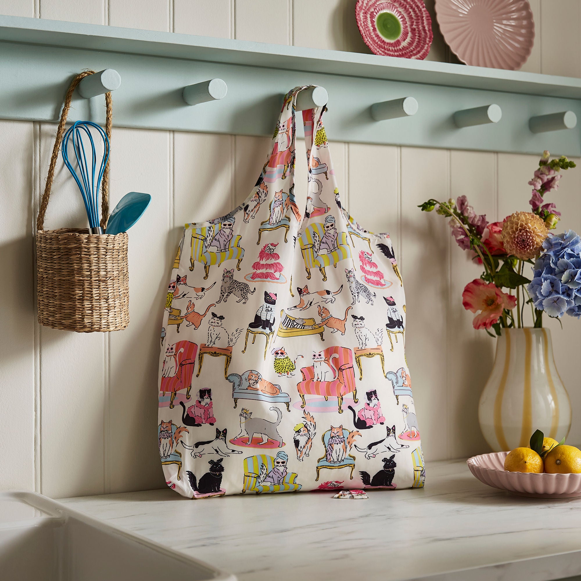 Ulster Weavers Cool Cats Foldable Tote Bag Medium in Multi - Roll-Up Bag - Ulster Weavers