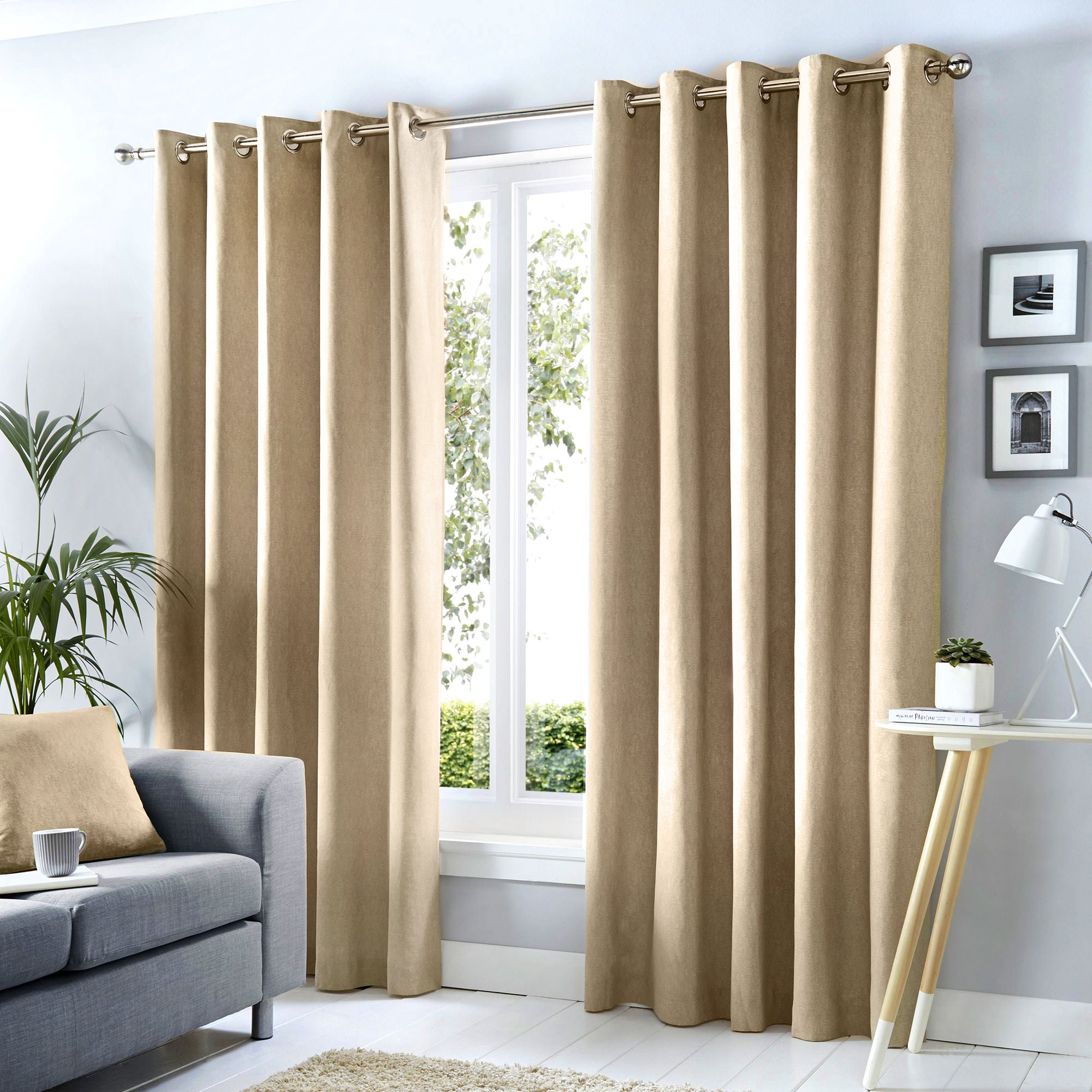 Cannes Pair of Eyelet Curtains by Fusion in Natural - Pair of Eyelet Curtains - Fusion