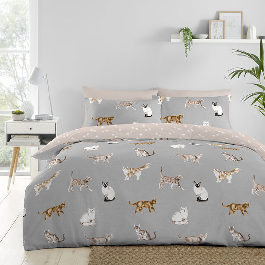 Cats Duvet Cover Set in Grey